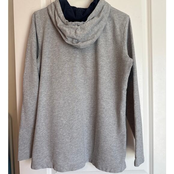 LL Bean 1/4 Button Hoodie Pullover Gray Navy Cotton Sz M Hooded Top - Picture 2 of 8